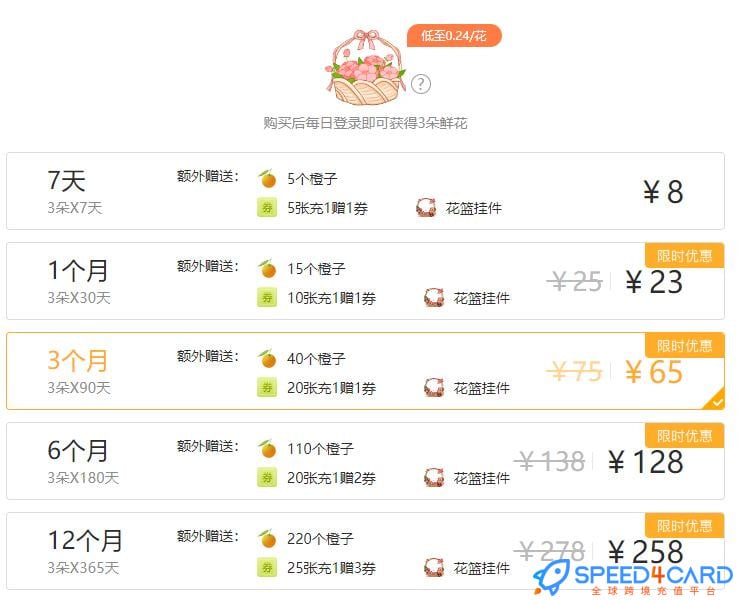 橙光花篮代充值 - Speed4Card专业充值平台