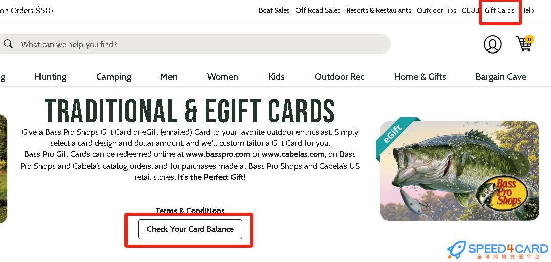 Bass Pro Shops eGift Voucher礼品卡美国 | Bass Pro Shops eGift Voucher充值卡密 [ [自动发货]- Speed4Card专业充值平台