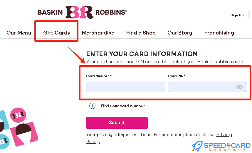 Baskin-Robbins礼品卡新加坡 | Baskin-Robbins Gift Card充值卡密 [ [自动发货]- Speed4Card专业充值平台