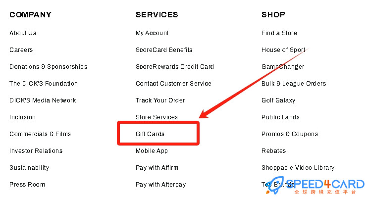 Dick's Sporting Goods礼品卡美国 | Dick's Sporting Goods Gift Card充值卡密  [自动发货]- Speed4Card专业充值平台