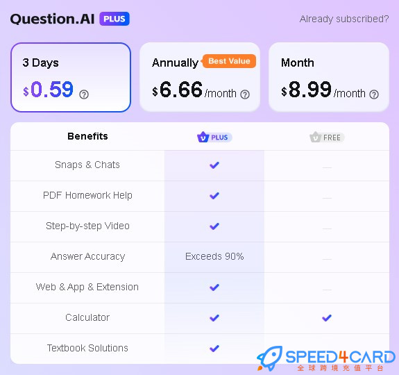 Question  AI代购代付订阅AI [人工代购]套餐- Speed4Card专业充值平台