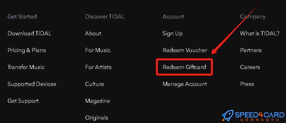 Tidal礼品卡 | Tidal Gift Card充值卡密  [自动发货]- Speed4Card专业充值平台