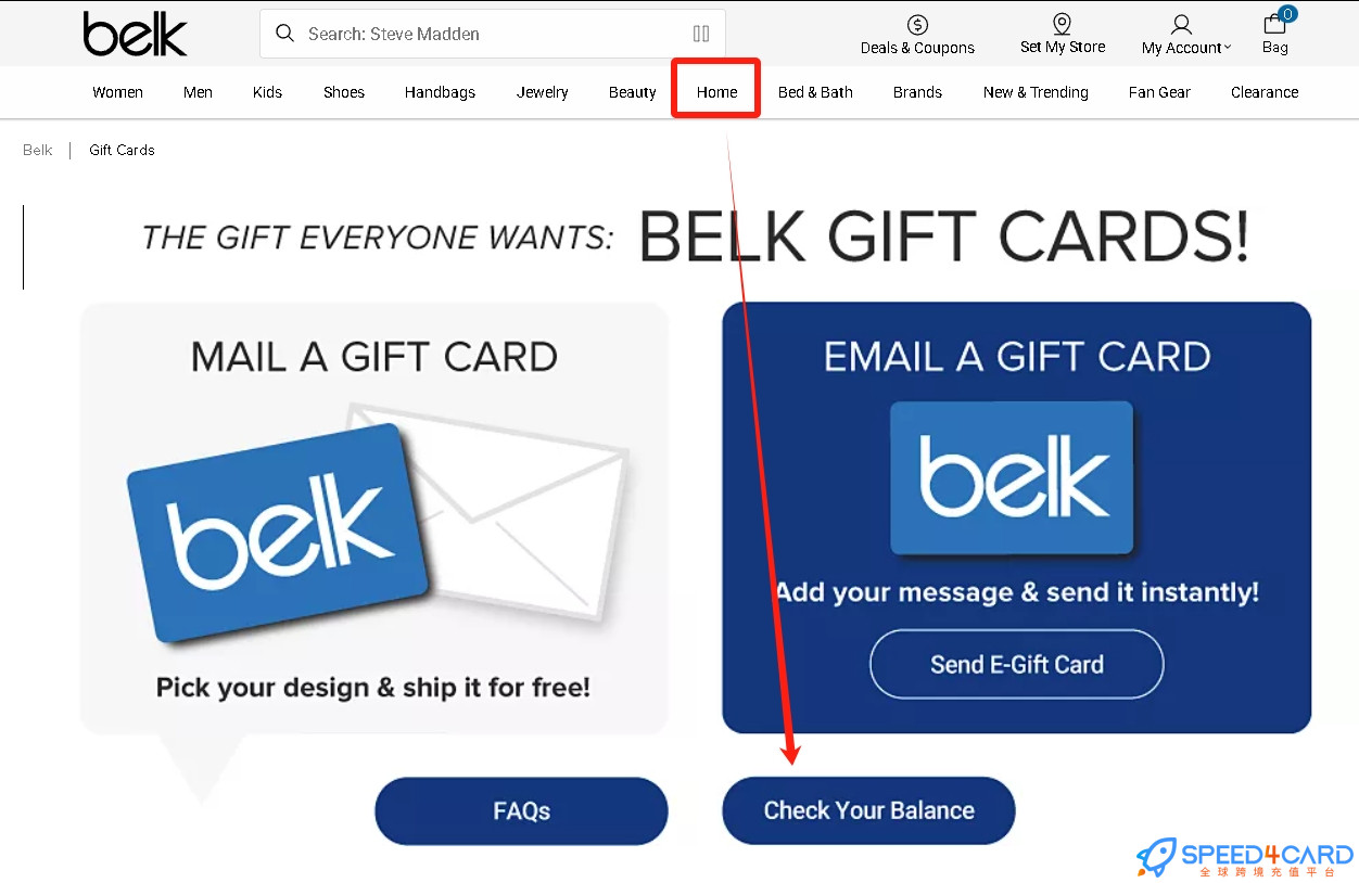 Belk礼品卡 | 美国Belk eGift Voucher充值卡密- Speed4Card专业充值平台