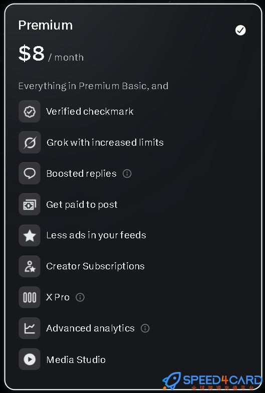 X Premium有哪些专属功能？Twitter Premium订阅价格-Speed4Card全球跨境充值平台
