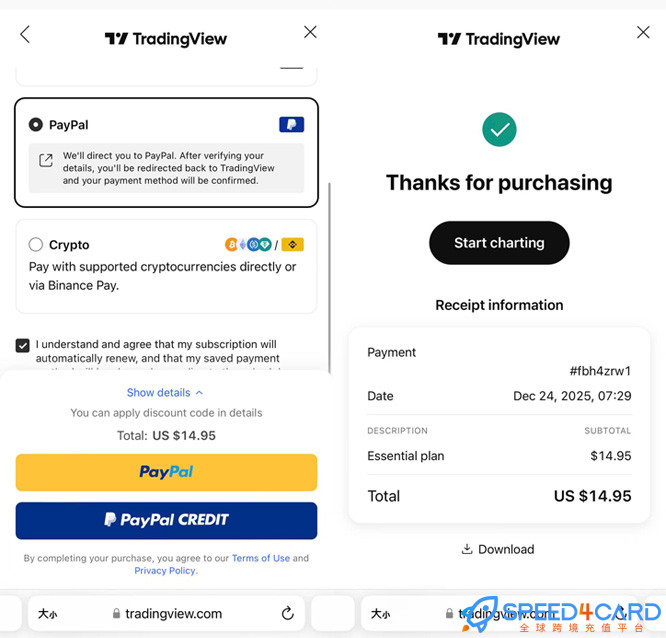 TradingView代购代付订阅AI代购 - Speed4Card专业充值平台