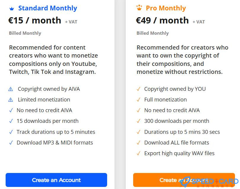 AIVA 代购代付订阅套餐- Speed4Card专业充值平台