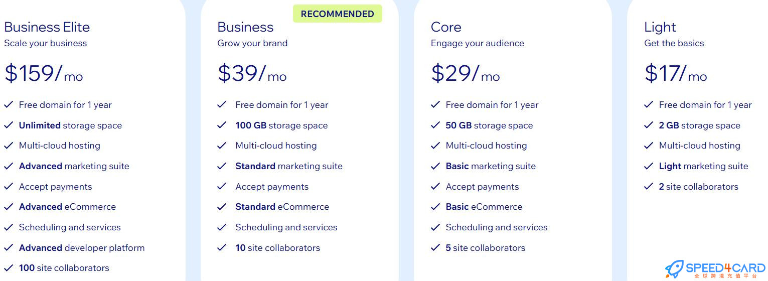 Wix代购代付订阅套餐- Speed4Card专业充值平台