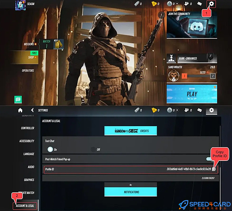 彩虹六号：移动版Rainbow Six Mobil国际服手游代充值查找彩虹六号：移动版Rainbow Six Mobil  Profile ID - Speed4Card专业充值平台