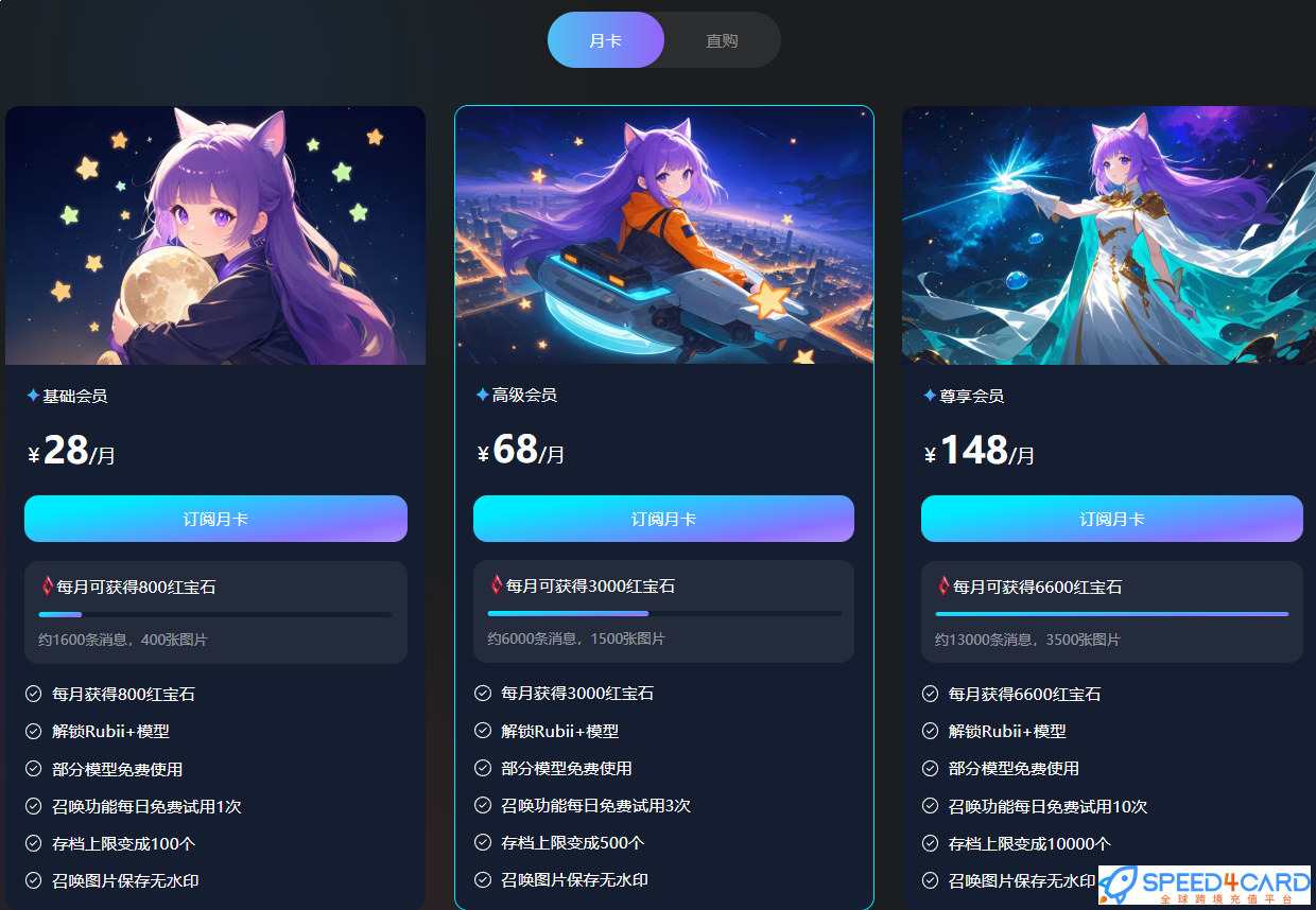 Rubii AI代购代付订阅月会员套餐- Speed4Card专业充值平台