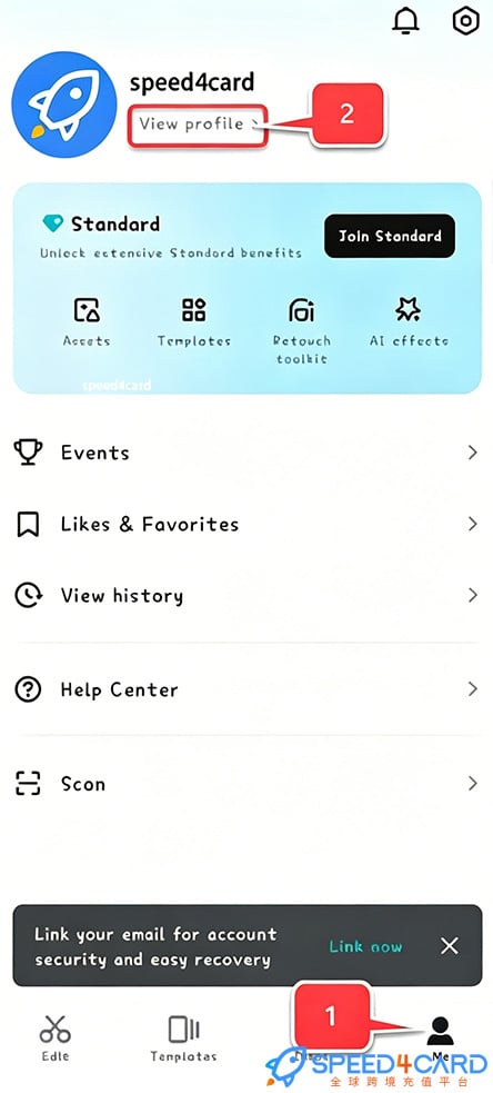 美国CapCut | 国际版剪映会员代充值查看CapCut ID - Speed4Card专业充值平台