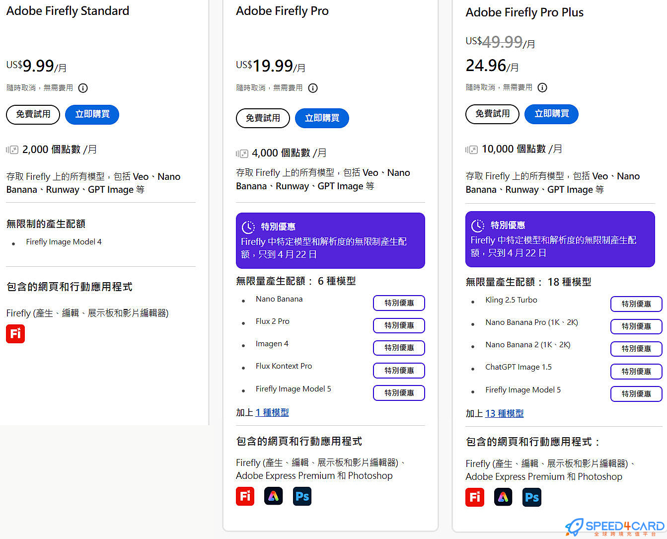Adobe Firefly代购代付订阅套餐- Speed4Card专业充值平台