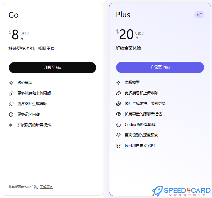 ChatGPT怎么充值会员Upgrade Plan - Speed4Card.com专业充值平台