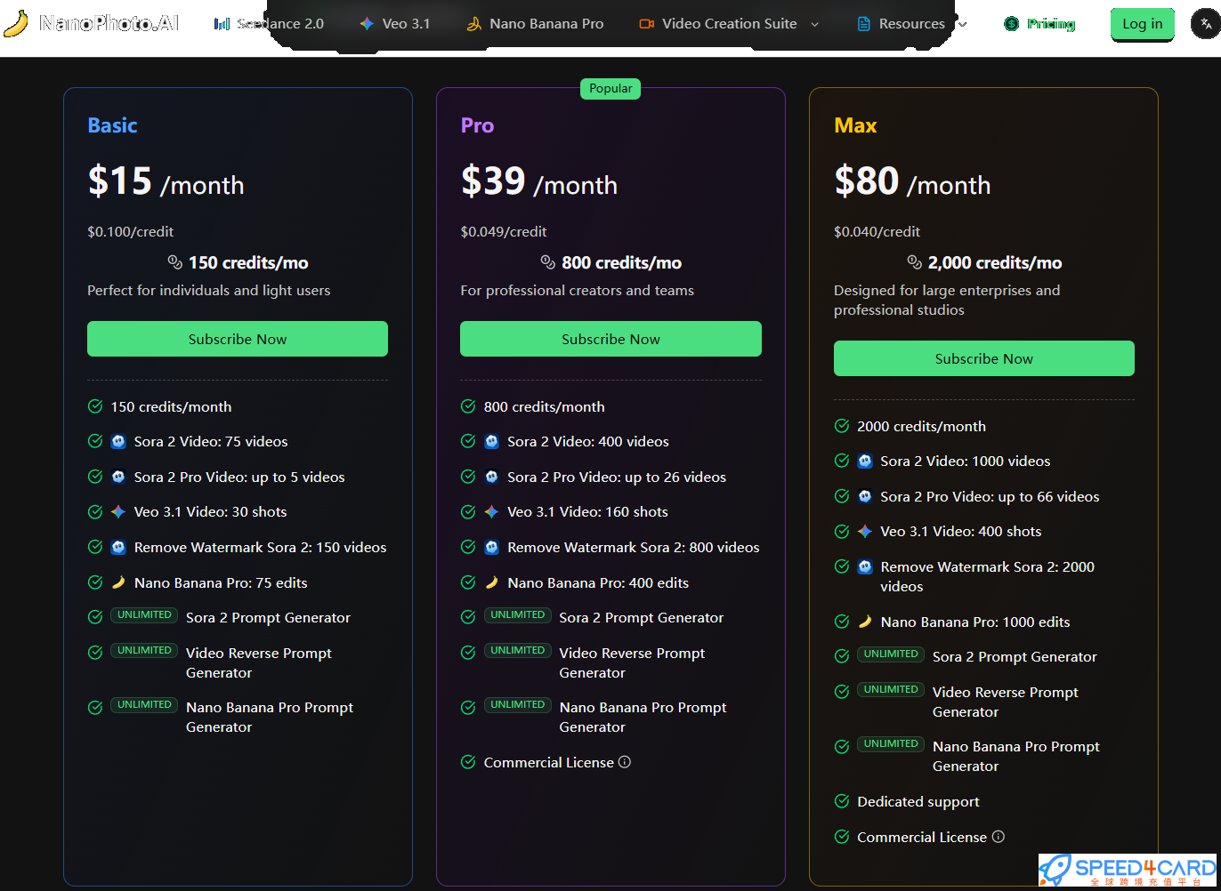 NanoPhoto.AI代购代付订阅套餐- Speed4Card专业充值平台