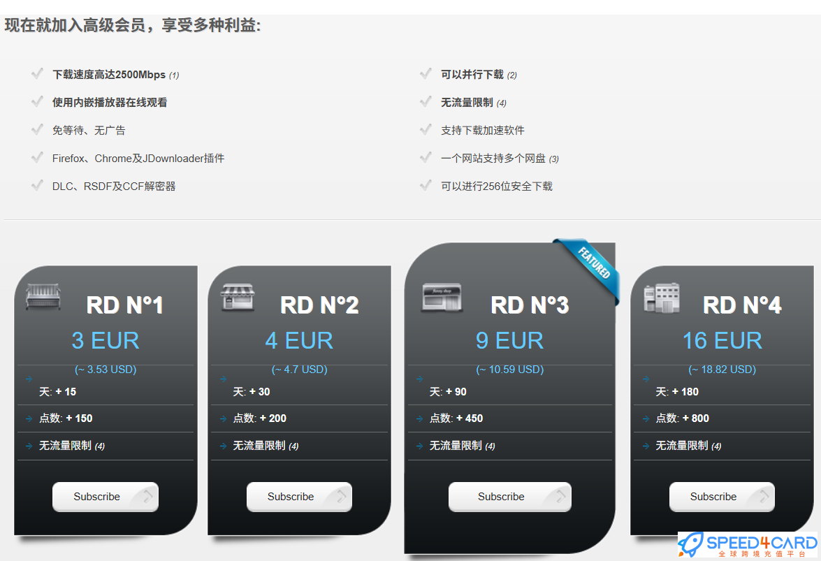 Real-Debrid代购代付订阅会员套餐- Speed4Card专业充值平台