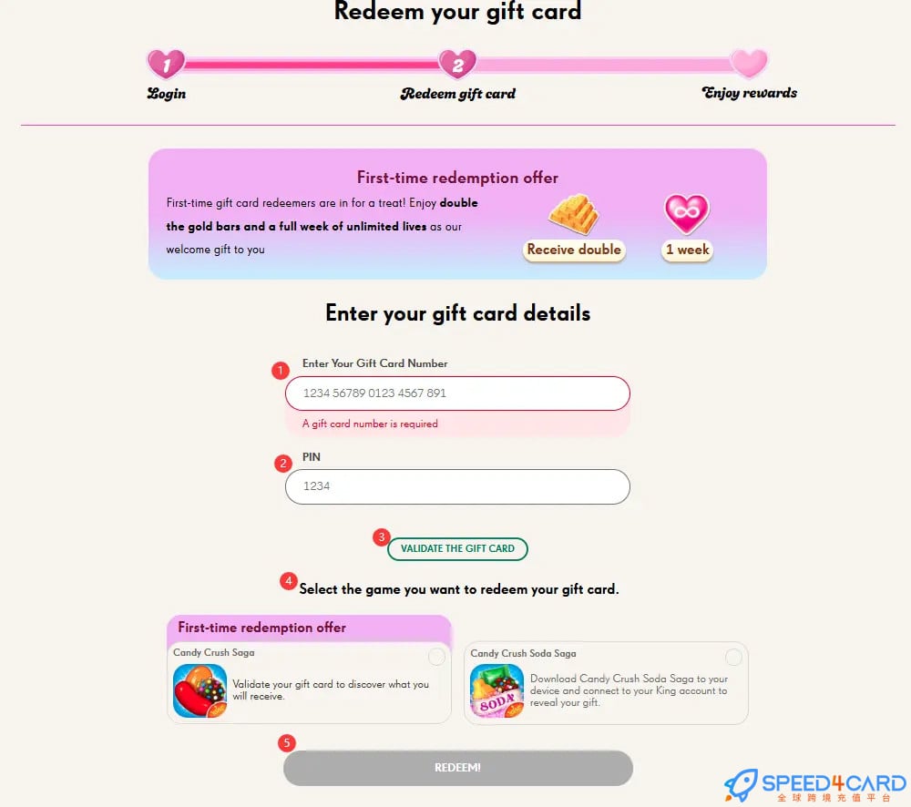 美国糖果传奇Candy crush礼品卡 | Candy crush Gift Card充值卡密Candy兑换步骤- Speed4Card专业充值平台