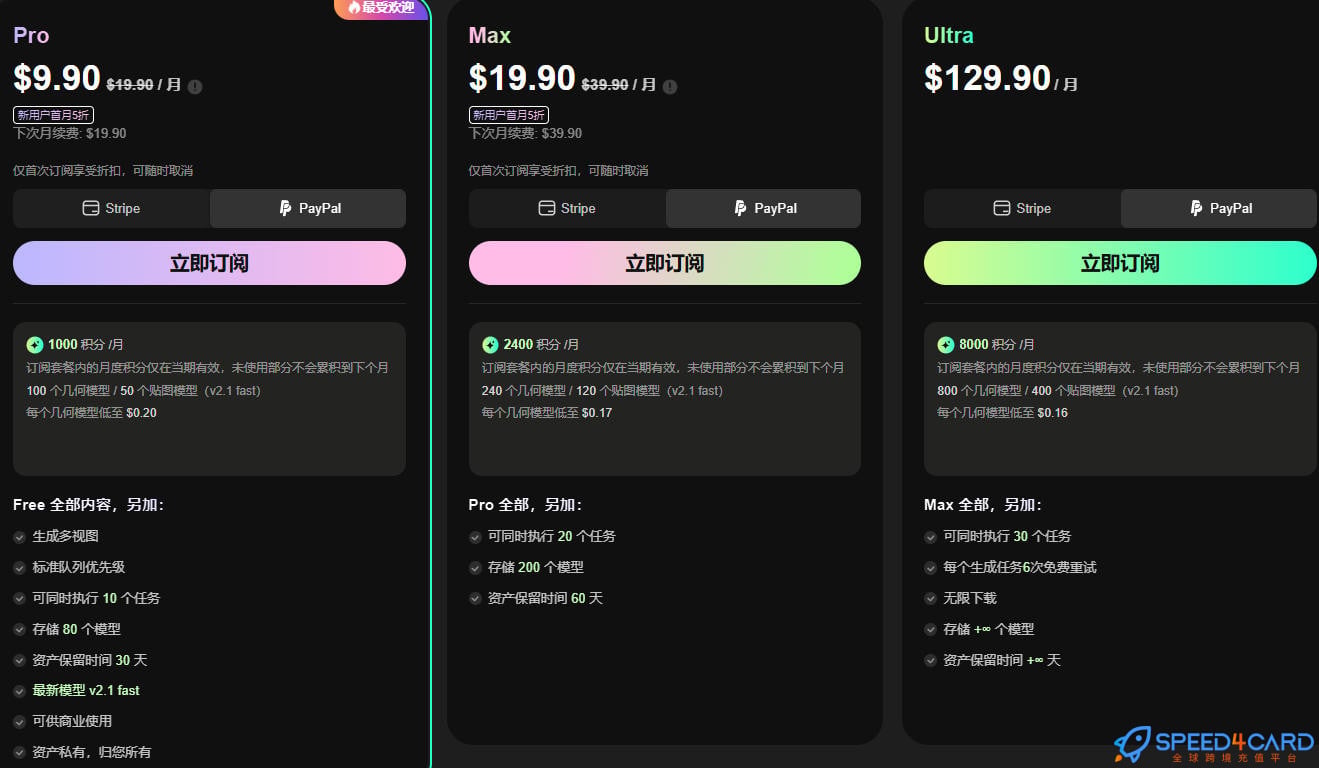 Hi3D代购代付订阅AI Hi3D套餐- Speed4Card专业充值平台