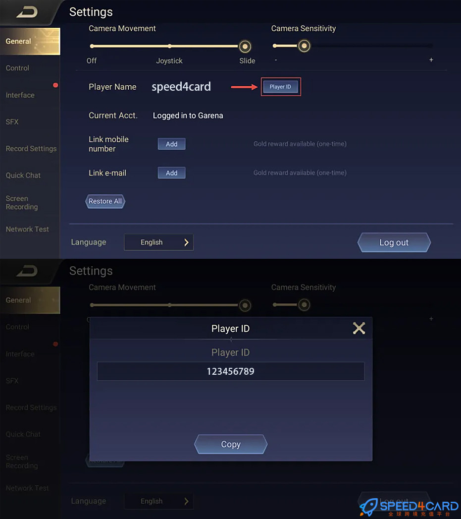 印尼AOV传说对决手游代充值Arena of Valor国际服查找AOV ID - Speed4Card专业充值平台