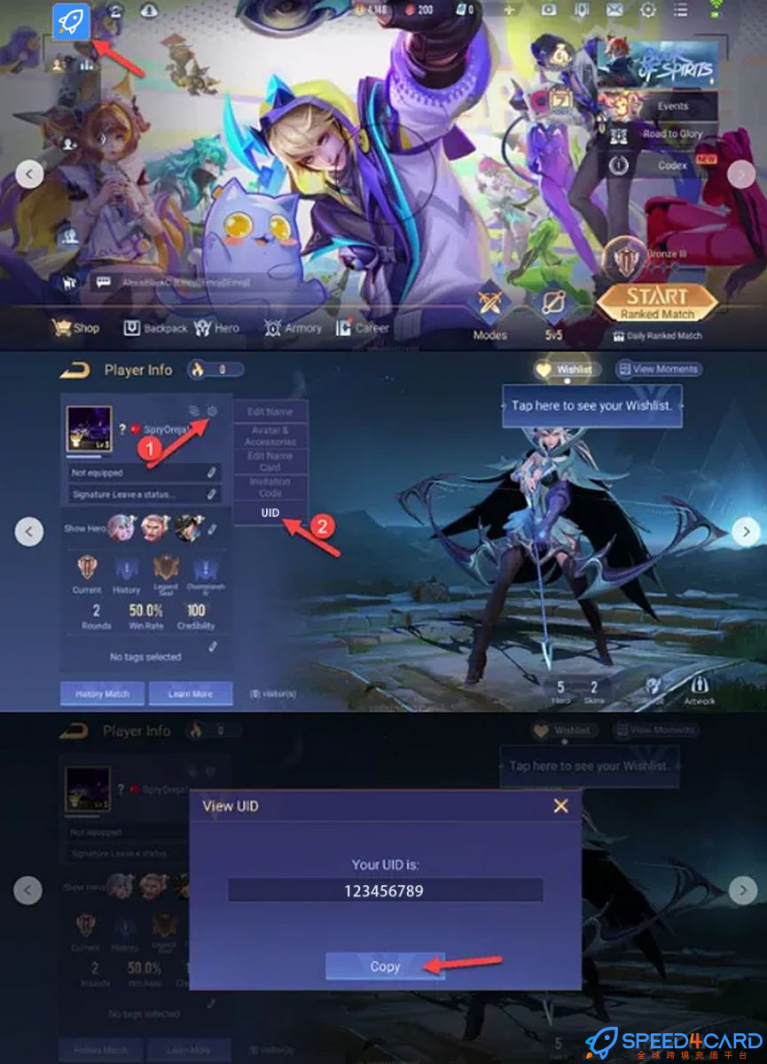 欧服AOV传说对决手游代充值Arena of Valor国际服查找AOV ID - Speed4Card专业充值平台